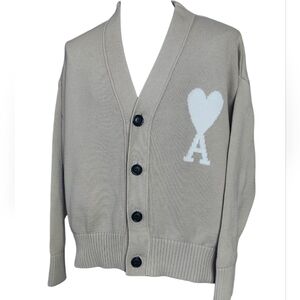 AMI Paris | De Coeur | Wool Blend | Big A logo | Cream Knit Cardigan